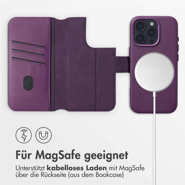 Accezz 2-in-1 Klapphülle aus Leder mit MagSafe für das iPhone 16 Pro - Heath Purple