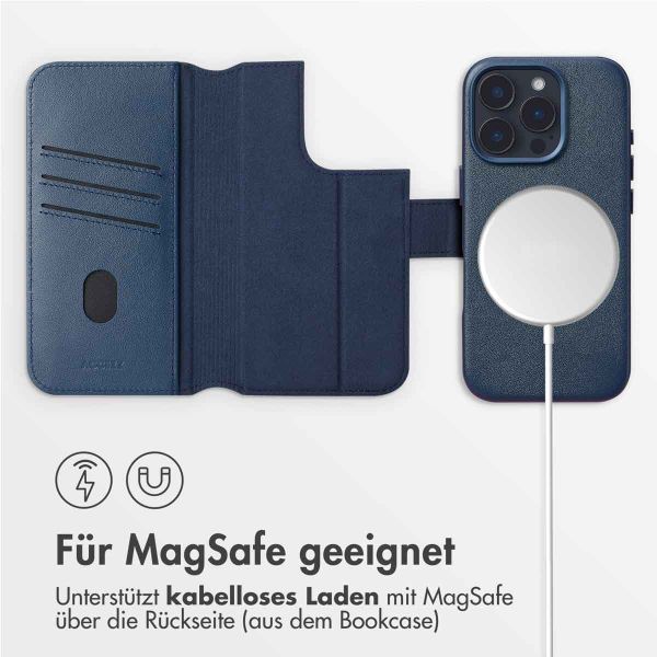 Accezz 2-in-1 Klapphülle aus Leder mit MagSafe für das iPhone 16 Pro - Nightfall Blue