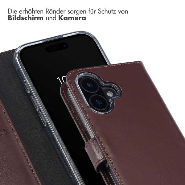 Selencia Echtleder Klapphülle für das iPhone 16 - Braun