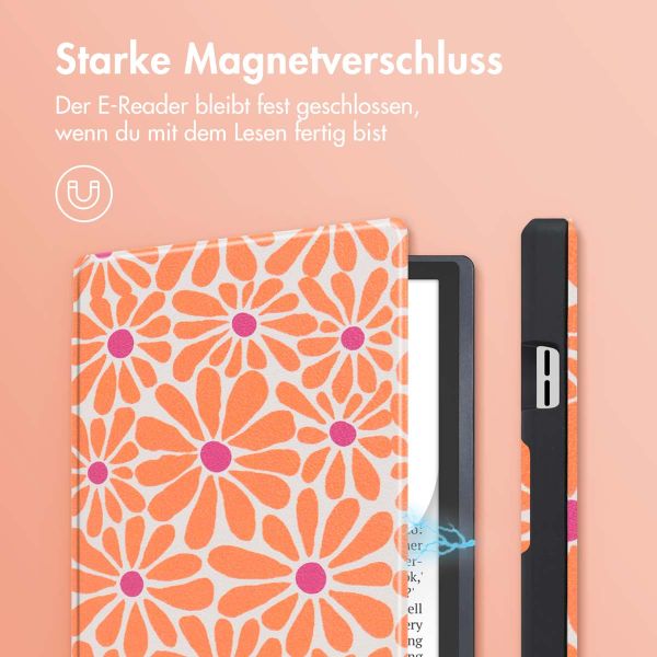 imoshion Design Slim Soft Case Sleepcover für das Pocketbook InkPad Color 3 / InkPad 4 - Orange Flowers Connect