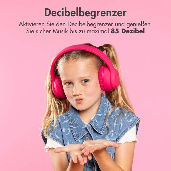 imoshion Kids LED Light Bluetooth-Kopfhörer - Kinderkopfhörer - Kabelloser Köpfhorer mit Dezibelbegrenzer + AUX-Kabel - Hot Pink