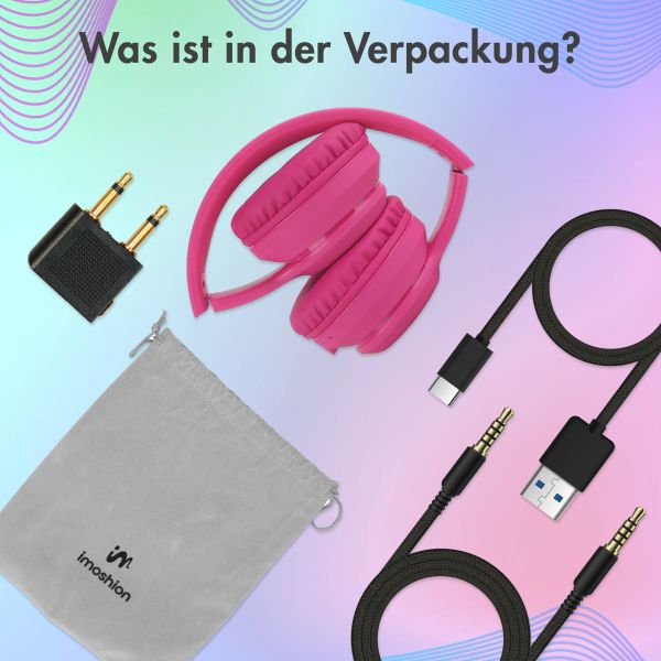 imoshion Kids LED Light Bluetooth-Kopfhörer - Kinderkopfhörer - Kabelloser Köpfhorer mit Dezibelbegrenzer + AUX-Kabel - Hot Pink