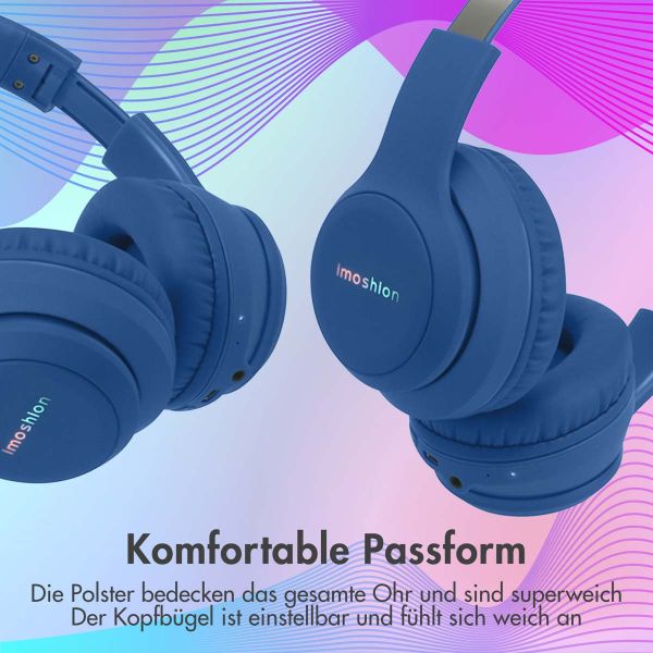 imoshion Kids LED Light Bluetooth-Kopfhörer - Kinderkopfhörer - Kabelloser Köpfhorer mit Dezibelbegrenzer + AUX-Kabel - Cobalt Blue