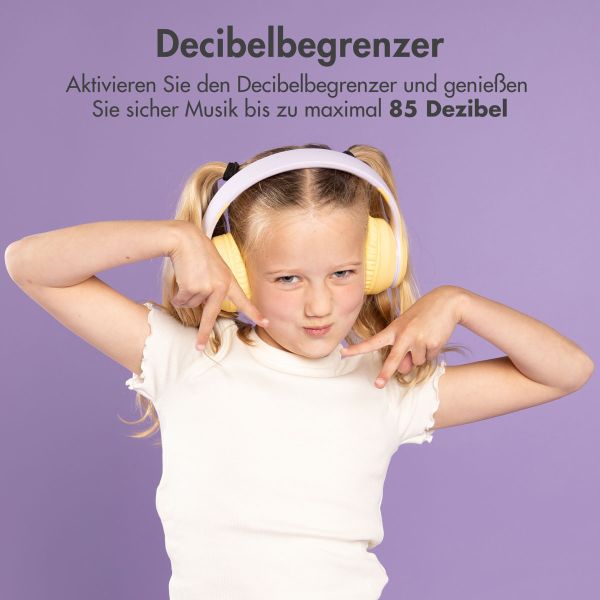 imoshion Kids LED Light Bluetooth-Kopfhörer - Kinderkopfhörer - Kabelloser Köpfhorer mit Dezibelbegrenzer + AUX-Kabel - Lavender Lilac / Yellow