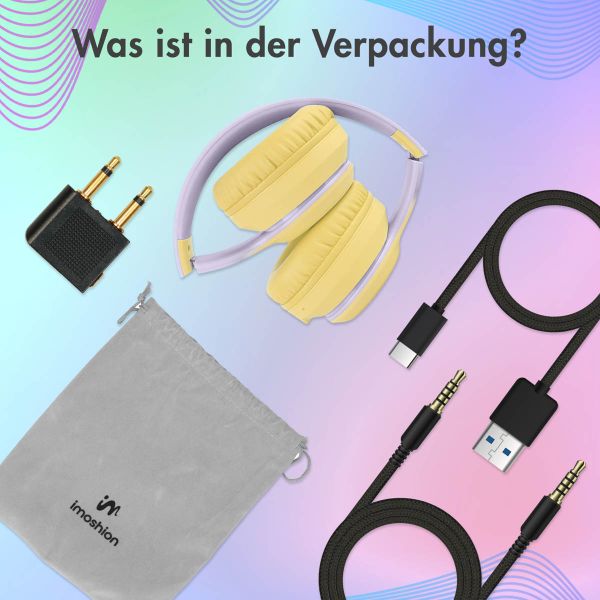 imoshion Kids LED Light Bluetooth-Kopfhörer - Kinderkopfhörer - Kabelloser Köpfhorer mit Dezibelbegrenzer + AUX-Kabel - Lavender Lilac / Yellow