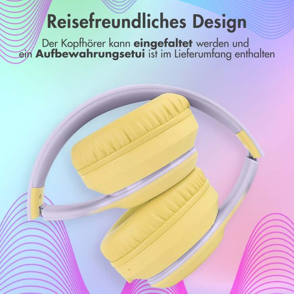 imoshion Kids LED Light Bluetooth-Kopfhörer - Kinderkopfhörer - Kabelloser Köpfhorer mit Dezibelbegrenzer + AUX-Kabel - Lavender Lilac / Yellow