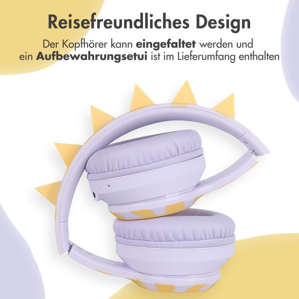 imoshion Kids Dino Bluetooth-Kopfhörer - Kinderkopfhörer mit Dezibelbegrenzer - Drahtloser Kopfhörer + AUX-Kabel - Lavender Lilac / Yellow