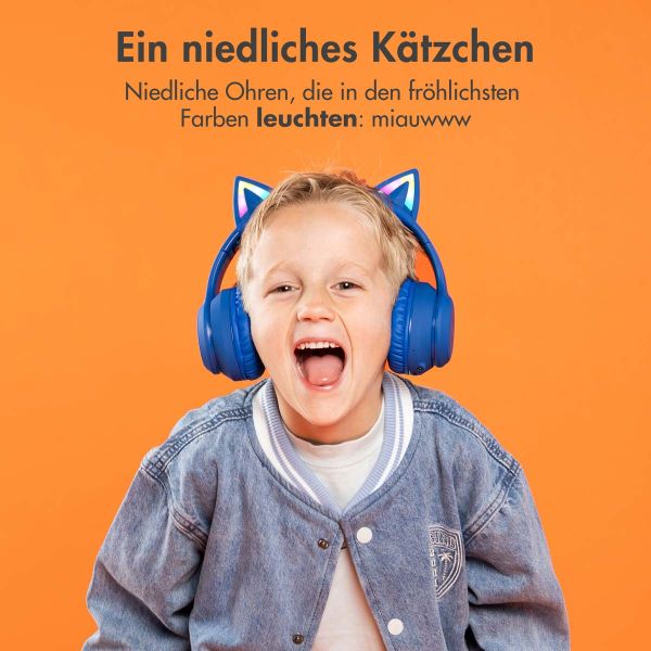 imoshion Kids LED Light Cat Ear Bluetooth-Kopfhörer - Kinderkopfhörer - Kabelloser Kopfhörer + AUX-Kabel - Cobalt Blue