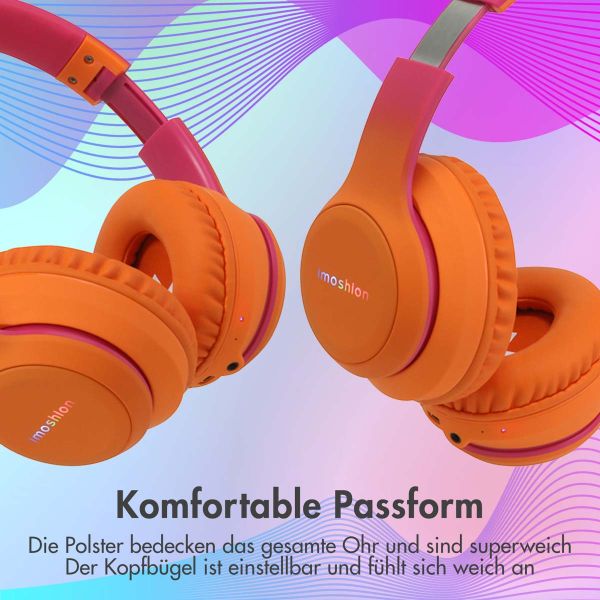 imoshion Kids LED Light Bluetooth-Kopfhörer - Kinderkopfhörer - Kabelloser Köpfhorer mit Dezibelbegrenzer + AUX-Kabel - Hot Pink / Apricot Crush Orange