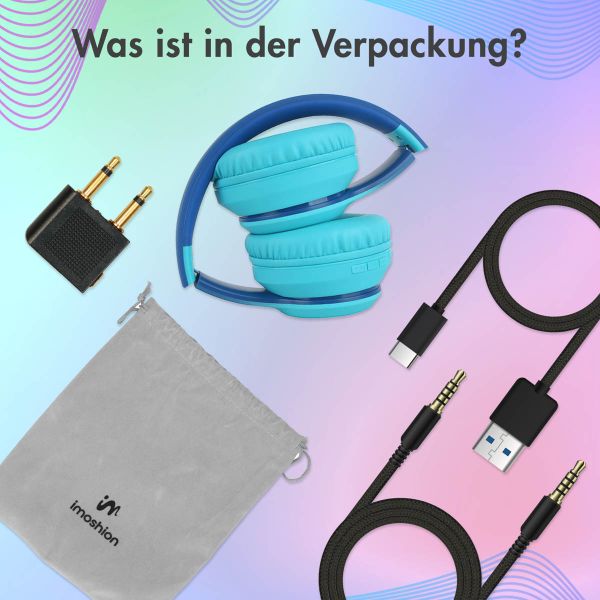 imoshion Kids LED Light Bluetooth-Kopfhörer - Kinderkopfhörer - Kabelloser Köpfhorer mit Dezibelbegrenzer + AUX-Kabel - Cobalt Blue / Soft Blue