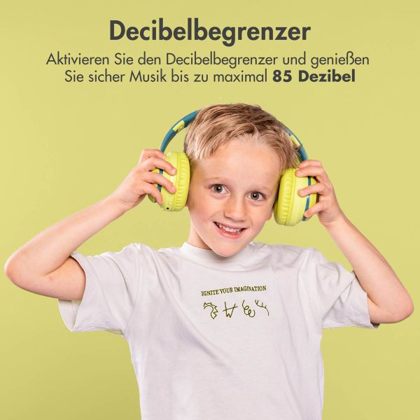 imoshion Kids LED Light Bluetooth-Kopfhörer - Kinderkopfhörer - Kabelloser Köpfhorer mit Dezibelbegrenzer + AUX-Kabel - Petrol Green / Lime