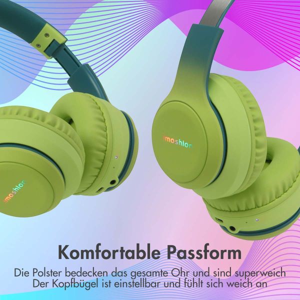 imoshion Kids LED Light Bluetooth-Kopfhörer - Kinderkopfhörer - Kabelloser Köpfhorer mit Dezibelbegrenzer + AUX-Kabel - Petrol Green / Lime