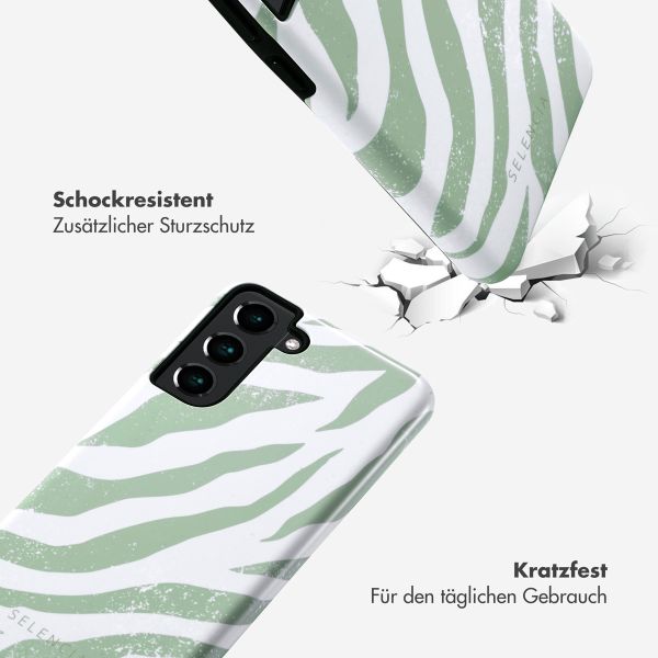 Selencia Vivid Back Cover für das Samsung Galaxy S21 FE - Colorful Zebra Sage Green