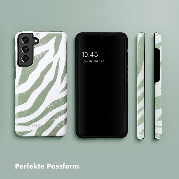 Selencia Vivid Back Cover für das Samsung Galaxy S21 FE - Colorful Zebra Sage Green