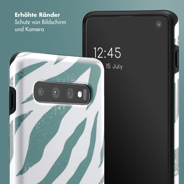 Selencia Vivid Back Cover für das Samsung Galaxy S10 - Colorful Zebra Pine Blue