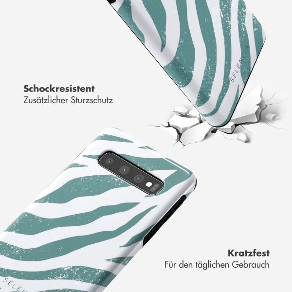 Selencia Vivid Back Cover für das Samsung Galaxy S10 - Colorful Zebra Pine Blue