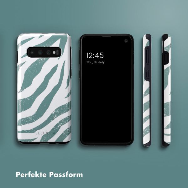 Selencia Vivid Back Cover für das Samsung Galaxy S10 - Colorful Zebra Pine Blue