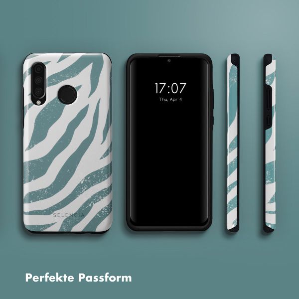 Selencia Vivid Back Cover für das Huawei P30 Lite - Colorful Zebra Pine Blue