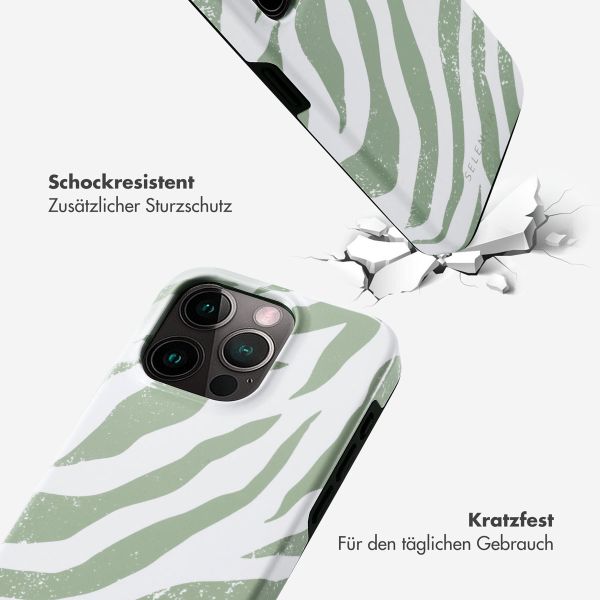 Selencia Vivid Back Cover für das iPhone 15 Pro - Colorful Zebra Sage Green