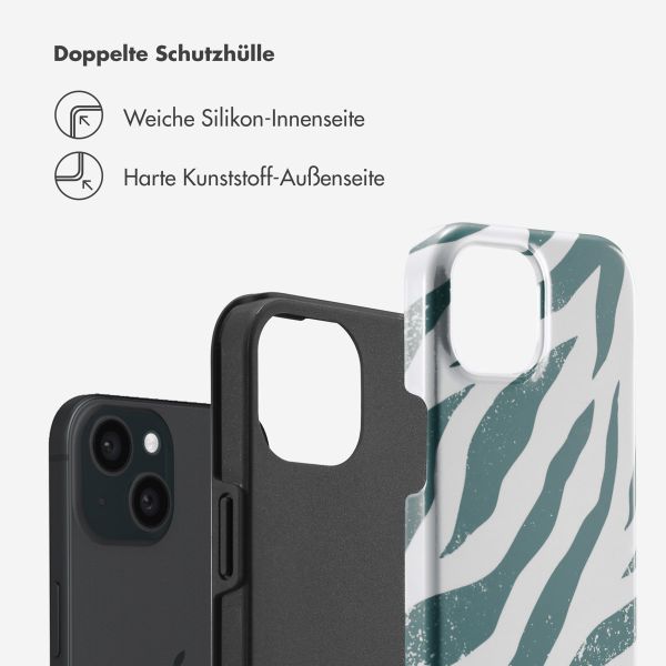 Selencia Vivid Back Cover für das iPhone 15  - Colorful Zebra Pine Blue