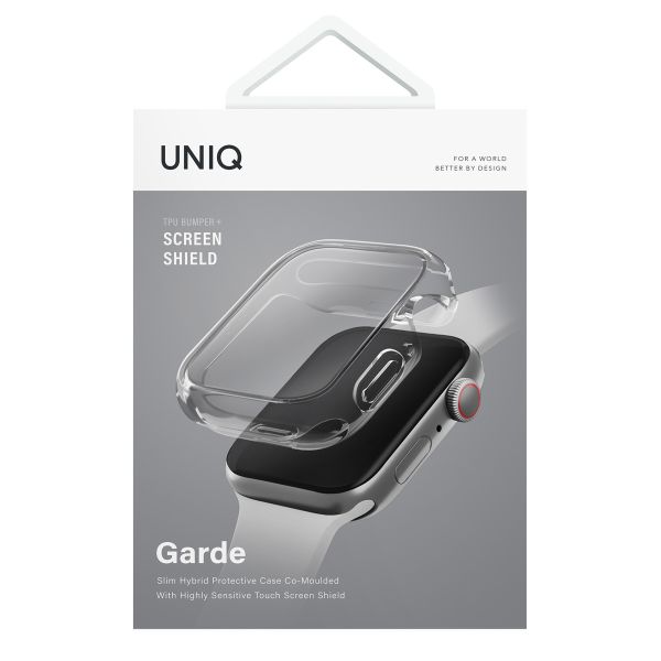 Uniq Garde Hybrid Watch Hülle mit Displayschutz für die Apple Watch 7-9 - 45 mm - Dove (Clear)