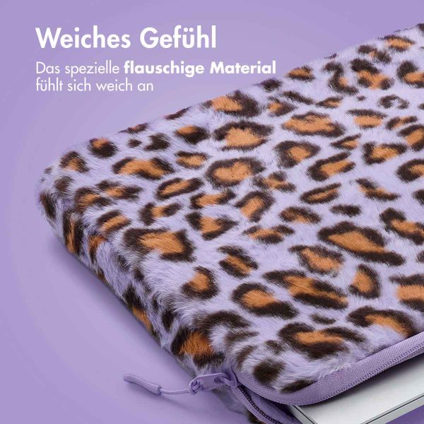 imoshion Fluffy Laptop Hülle 13-14 Zoll - Laptop Sleeve - Leopard Lilac