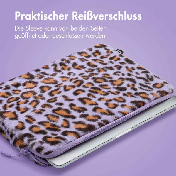 imoshion Fluffy Laptop Hülle 15-16 Zoll - Laptop Sleeve - Leopard Lilac