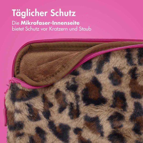 imoshion Fluffy Laptop Hülle 15-16 Zoll - Laptop Sleeve - Leopard Pink