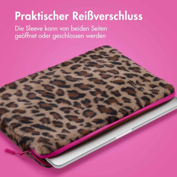 imoshion Fluffy Laptop Hülle 15-16 Zoll - Laptop Sleeve - Leopard Pink