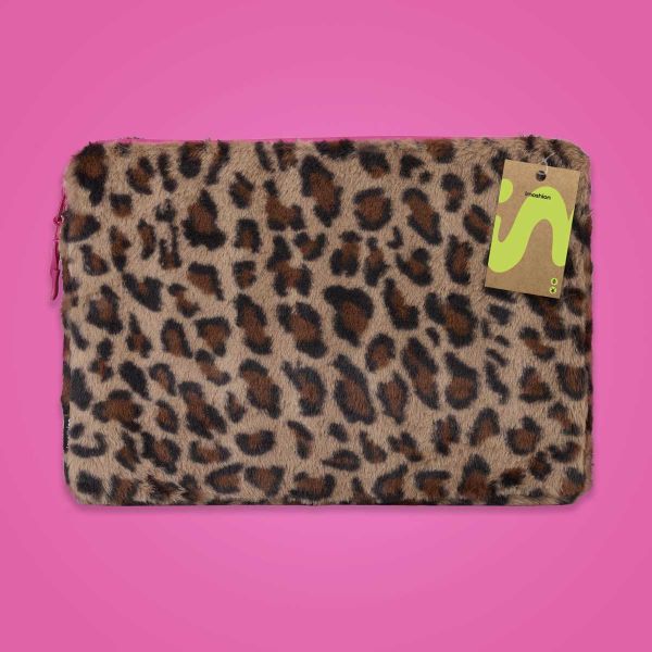 imoshion Fluffy Laptop Hülle 15-16 Zoll - Laptop Sleeve - Leopard Pink