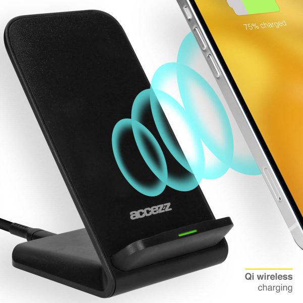 Accezz Qi Desk Wireless Charger für das iPhone 15 Pro - Kabelloses Ladegerät - 10 Watt - Schwarz