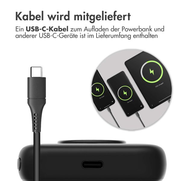 Accezz MagSafe Powerbank für das iPhone 15 Pro Max - 5000 mAh - Kabellose Powerbank mit Ringhalterung - Schwarz