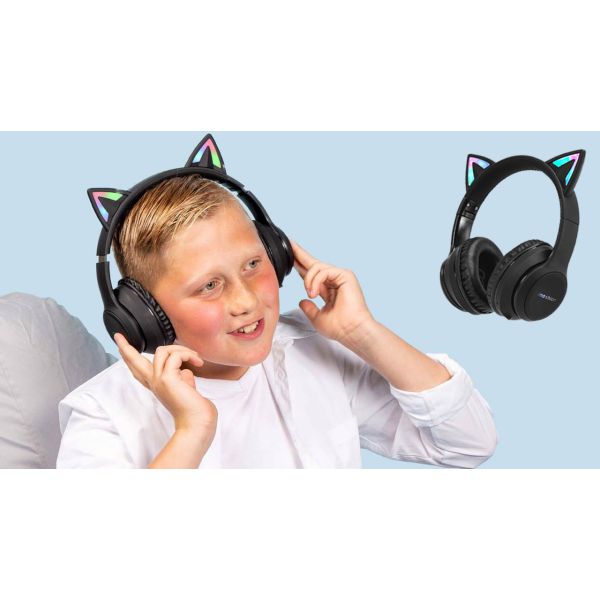 imoshion Kids LED Light Cat Ear Bluetooth-Kopfhörer - Kinderkopfhörer - Kabelloser Kopfhörer + AUX-Kabel - Lila