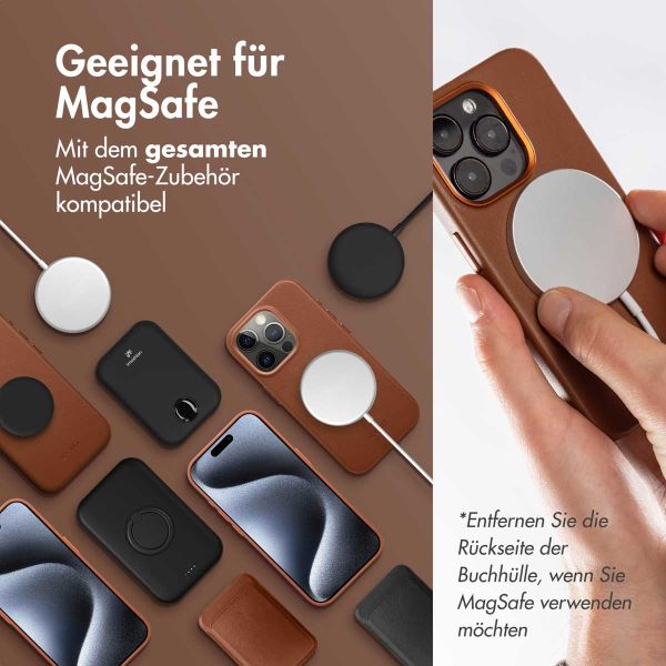 Accezz 2-in-1 Klapphülle aus Leder mit MagSafe für das iPhone 16 Pro - Sienna Brown