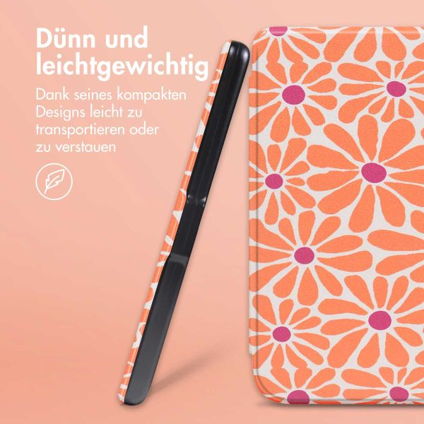 imoshion Design Slim Hard Case Sleepcover mit Stand für das Kobo Libra Colour - Orange Flowers Connect