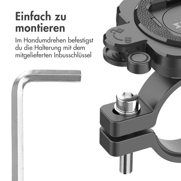 Accezz EasyLock handyhalterung Fahrrad - Inklusive Hülle für das iPhone 15 Pro - Aluminium - 360 Grad drehbar - Schwarz