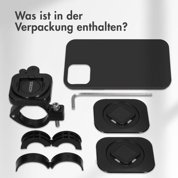 Accezz EasyLock handyhalterung Fahrrad - Inklusive Hülle für das iPhone 14 - Aluminium - 360 Grad drehbar - Schwarz