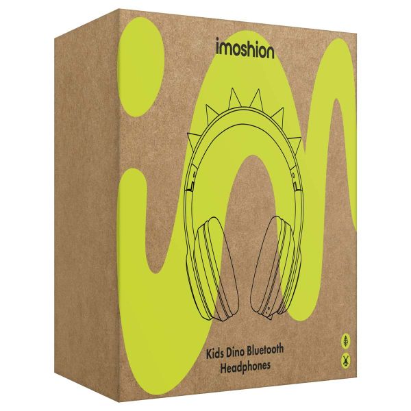 imoshion Kids Dino Bluetooth-Kopfhörer - Kinderkopfhörer mit Dezibelbegrenzer - Drahtloser Kopfhörer + AUX-Kabel - Cobalt Blue / Lime