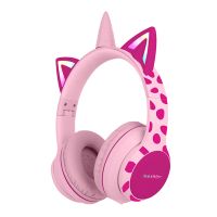 imoshion Kids Unicorn LED Light Bluetooth Kopfhörer - Kinderkopfhörer mit Dezibelbegrenzer - Drahtloser Kopfhörer + AUX-Kabel - Pink / Hot Pink