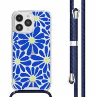 imoshion Design Hülle mit Band für das iPhone 14 Pro - Cobalt Blue Flowers Connect