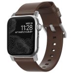 Nomad Modernes Lederarmband für die Apple Watch Series 1-9 / SE - 38/40/41 mm / Series 10 - 42 mm - Braun/Silber