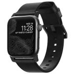 Nomad Modernes Lederarmband für die Apple Watch Series 1-10 / SE / Ultra (2) - 42/44/45/46/49 mm - Schwarz/Schwarz