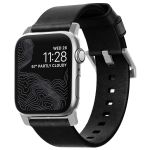 Nomad Modernes Lederarmband für die Apple Watch Series 1-10 / SE / Ultra (2) - 42/44/45/46/49 mm - Schwarz/Silber