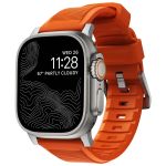 Nomad Robustes Armband FKM für die Apple Watch Series 1-10 / SE / Ultra (2) - 42/44/45/46/49 mm - Silber/Orange