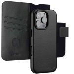 Accezz 2-in-1 Klapphülle aus Leder mit MagSafe für das iPhone 16 Pro - Onyx Black