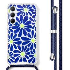 imoshion Design Hülle mit Band für das Samsung Galaxy A55 - Cobalt Blue Flowers Connect