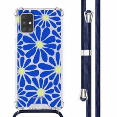 imoshion Design Hülle mit Band für das Samsung Galaxy A71 - Cobalt Blue Flowers Connect
