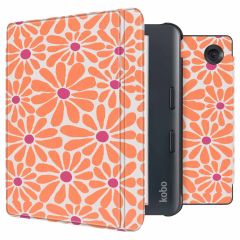 imoshion Design Slim Hard Case Sleepcover mit Stand für das Kobo Libra Colour - Orange Flowers Connect