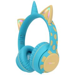 imoshion Kids Unicorn LED Light Bluetooth Kopfhörer - Kinderkopfhörer mit Dezibelbegrenzer - Drahtloser Kopfhörer + AUX-Kabel - Soft Blue / Yellow