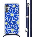 imoshion Design Hülle mit Band für das Samsung Galaxy A14 (5G/4G) - Cobalt Blue Flowers Connect